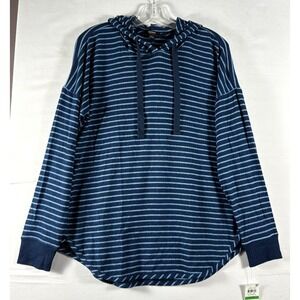 Alfani‎ Intimates Women's Blue Striped Long Sleeve Knit Hoodie Size Large NWT